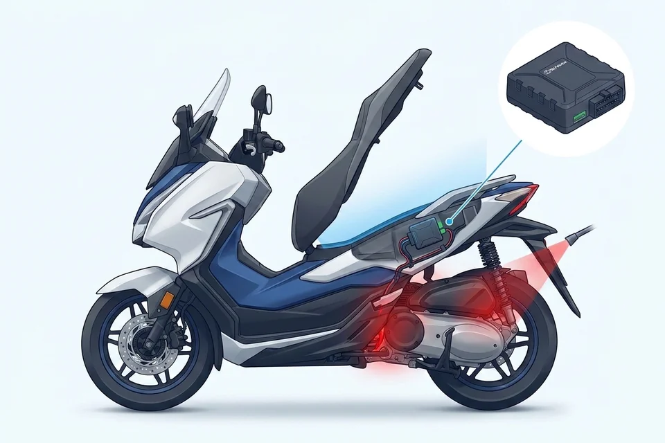 Προτεινόμενη θέση GPS tracker σε μοτοσικλέτα