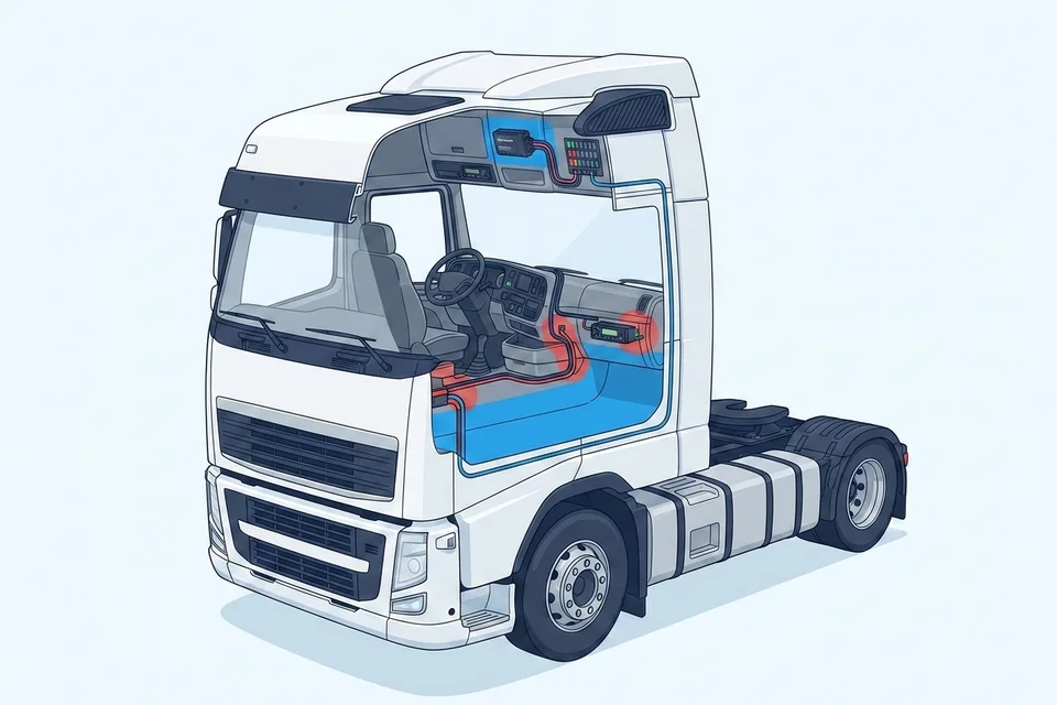 Προτεινόμενη θέση GPS tracker σε φορτηγό