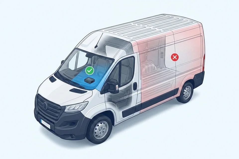 Προτεινόμενη θέση GPS tracker σε van